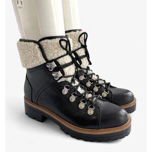 Marc Fisher Womens Isalia Black Hiker Boots Size 7.5 M Leather Faux Fur Upper
